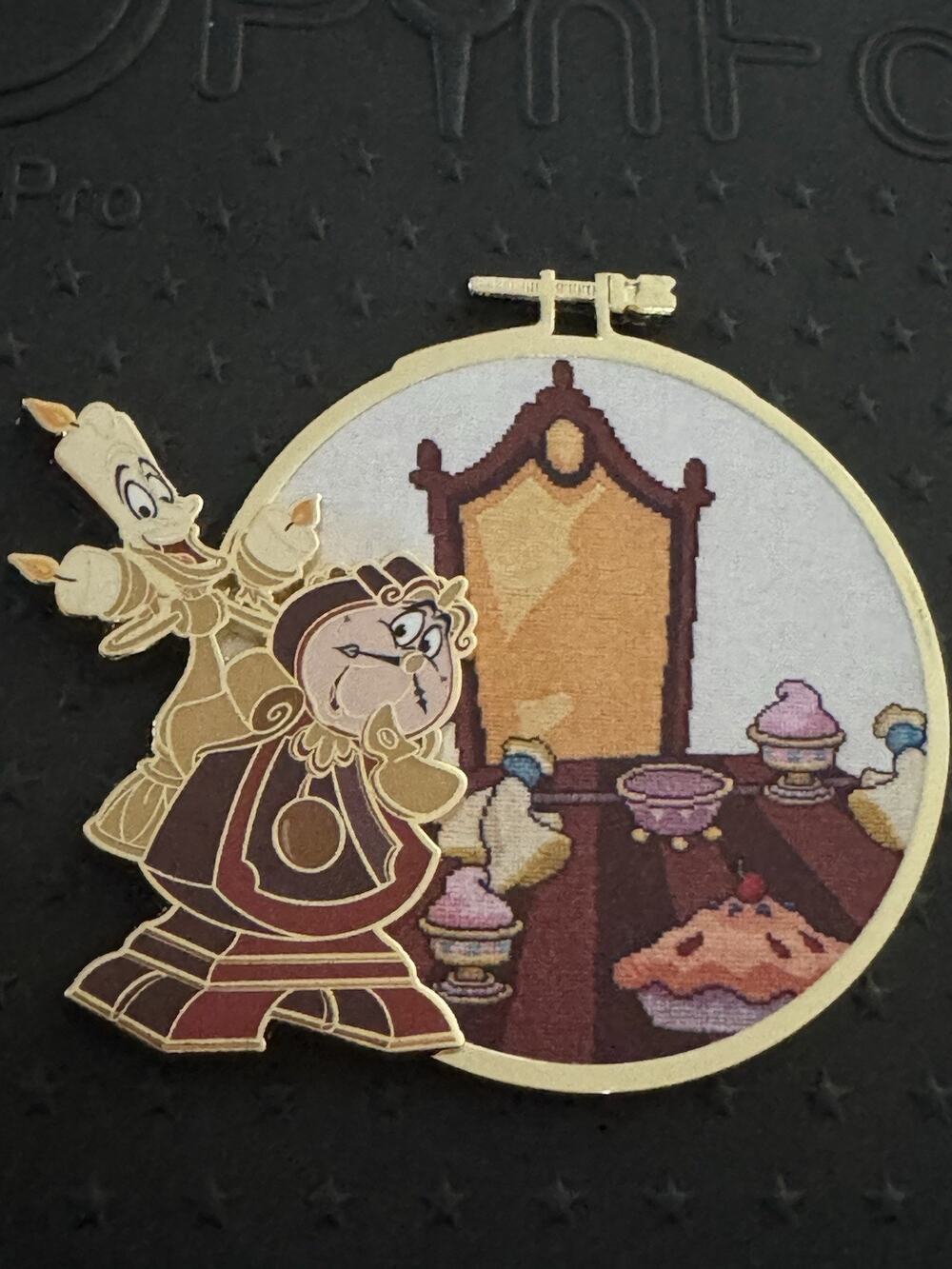 Disney PALM Jumbo Pin Beauty & The Beast Cogsworth & Lumiere Cross Stitch SE 500